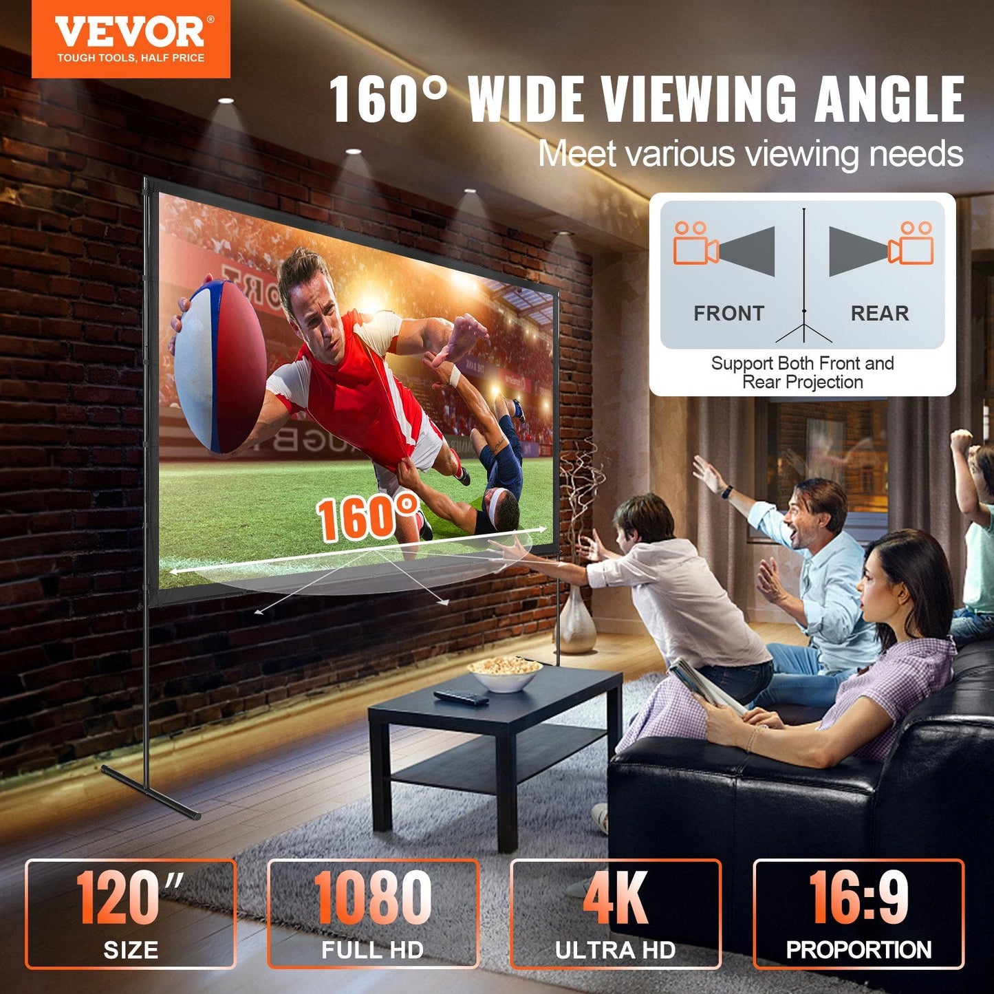 VEVOR Projector Screen with Stand, 120 Inch