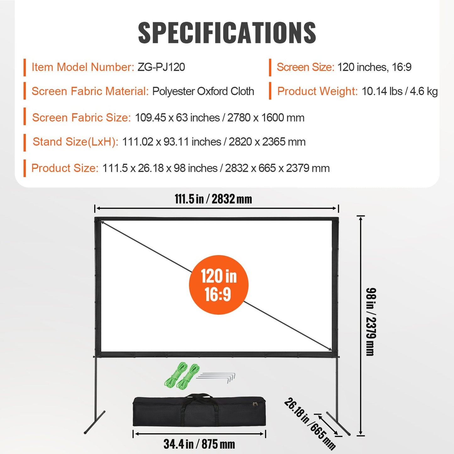 VEVOR Projector Screen with Stand, 120 Inch