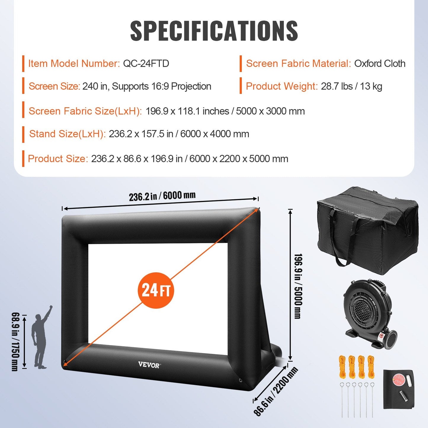 VEVOR 24FT Inflatable Movie Screen