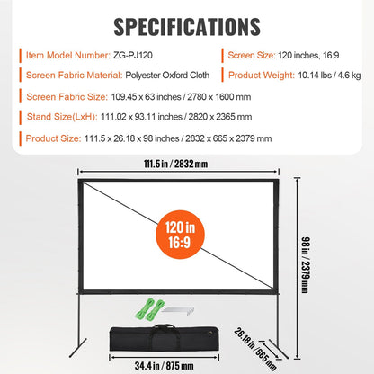 VEVOR Projector Screen with Stand, 120 Inch